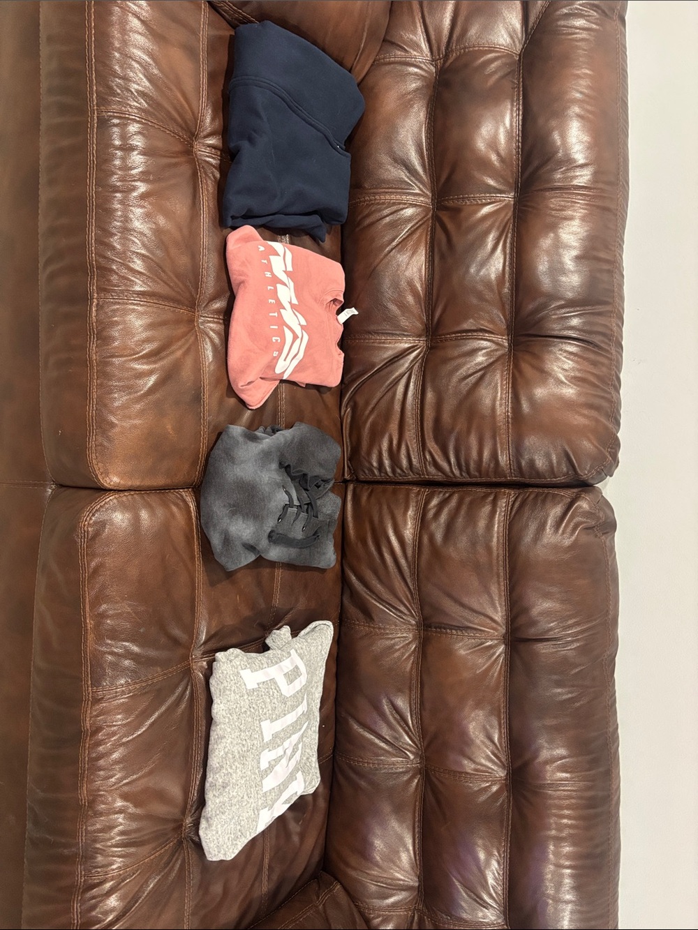 Assorted Folded Sweatshirts - Navy, Coral, Charcoal, Heather Gray